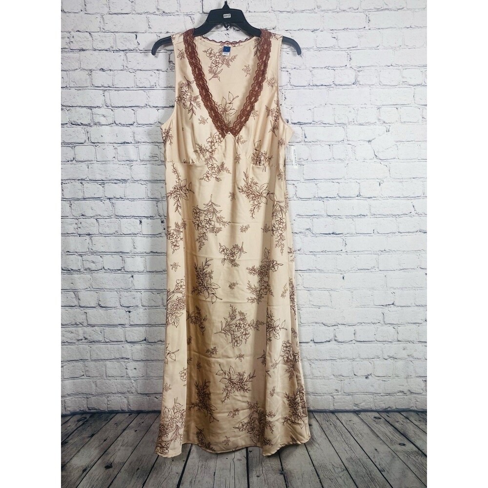 Women’s Lace Trim Satin Floral Sleeveless Long Dress‎ Size  L  Dust Rose/ Pink